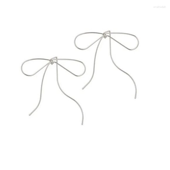 Silver  bow  earrings  M140 - Picture 2 of 7